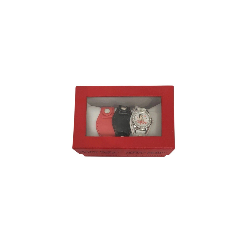 Betty Boop Watch With Leather Band Set In Red, White And Black NIB